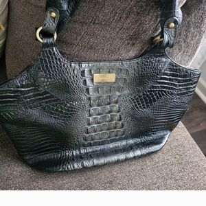 Brahmin Black Crocodile-Embossed Hobo Bag